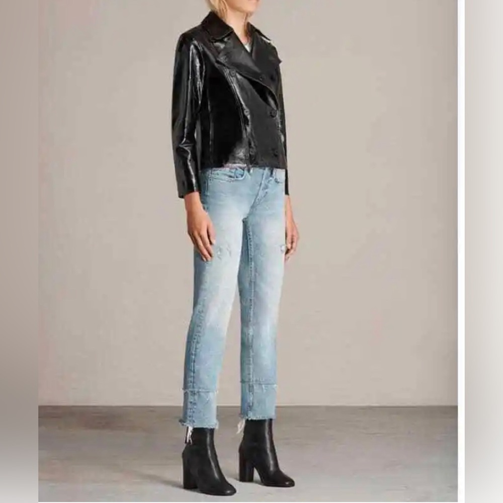 ALLSAINTS Black Leather Blazer Jacket Double Breasted Deebee Payton Sz  XXS NWOT